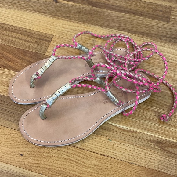 L*Space Women’s Pink and Gold Lace Up Sandals Size 8.5 - Picture 1 of 7